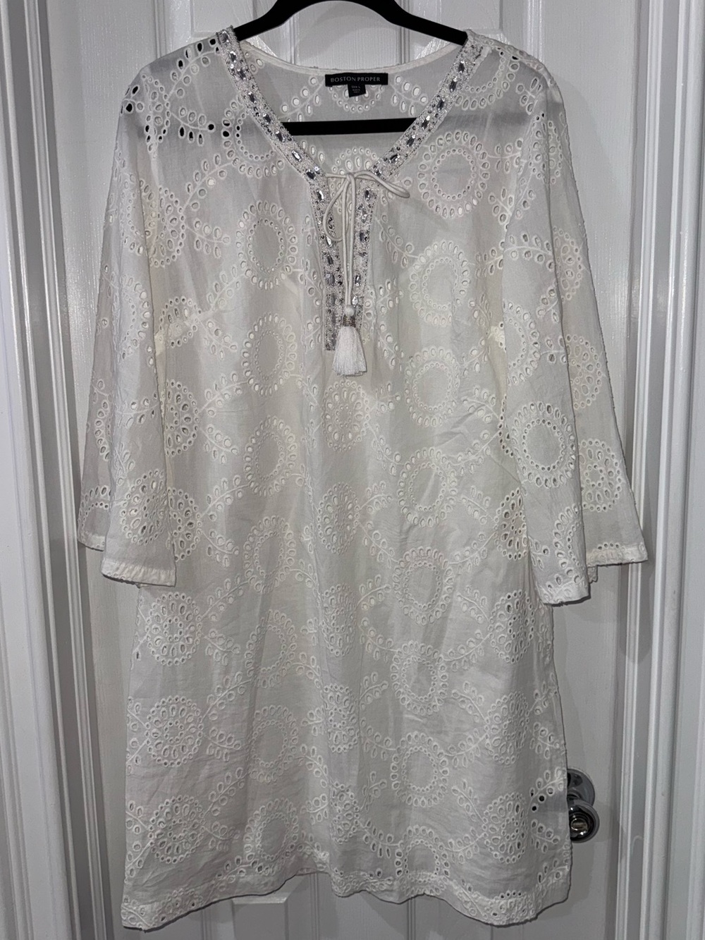 Boston Proper White Eyelet Tunic Dress. L.